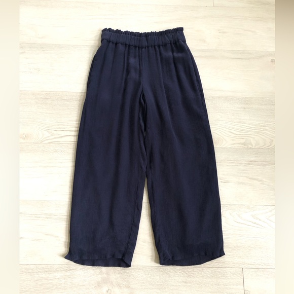 J. Crew Point Sur Navy Viscose Paperback Waist Crop Pocket Pants - Picture 2 of 16